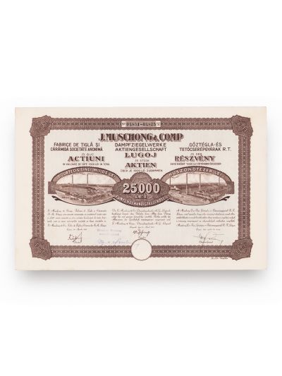 J. Muschong & Comp. Fabrica de țiglă și cărămidă, acțiune în valoare de 25.000 lei, 1925