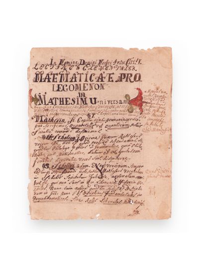 Lecții introductive de matematică universală, filă manuscris în limba latină 