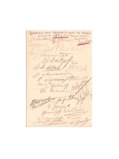 Meniu cu reclama Champagne Louis Roederer, cu numeroase semnături, 1906