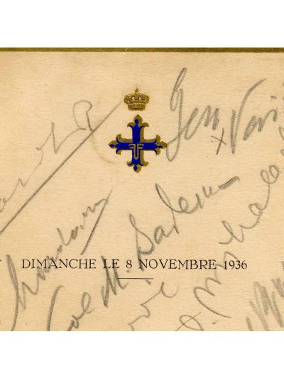 Meniul mesei festive din 8 noiembrie 1936, cu semnătura regelui Carol al II-lea