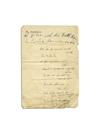 Nicolae Iorga, actul V din „Fratele păgân”, filă manuscris