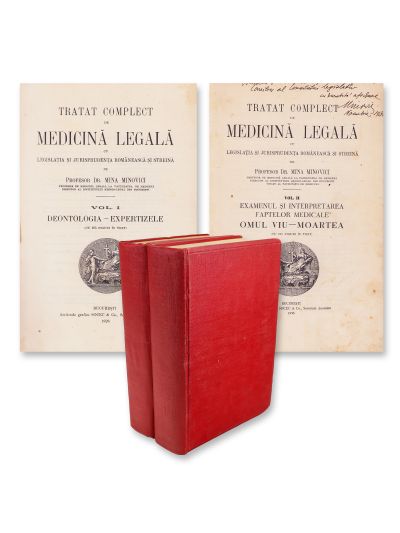 Dr. Mina Minovici, Tratat complet de medicină legală, 1928-1931, două volume, cu dedicație