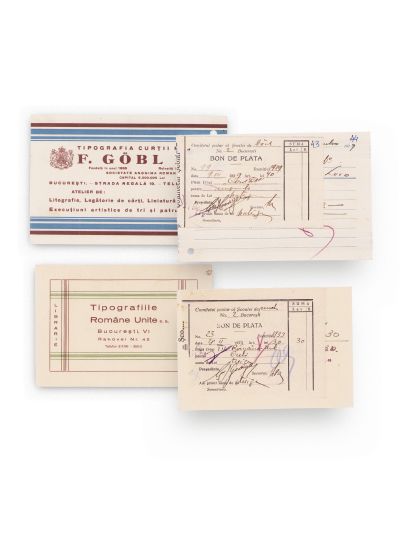 Două facturi emise de Tipografia „F. Gobl Fii” și Tipografiile Române Unite, 1929-1933