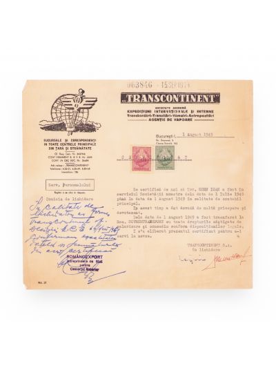 Korn Ioan, două certificate „Transcontinent” și „Hansa-Română”, 1948-1949