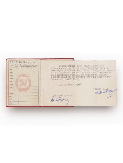 Carnet de membru P.M.R., primul exemplar în alb aprobat de Nicolae Ceaușescu, 15 ianuarie 1962