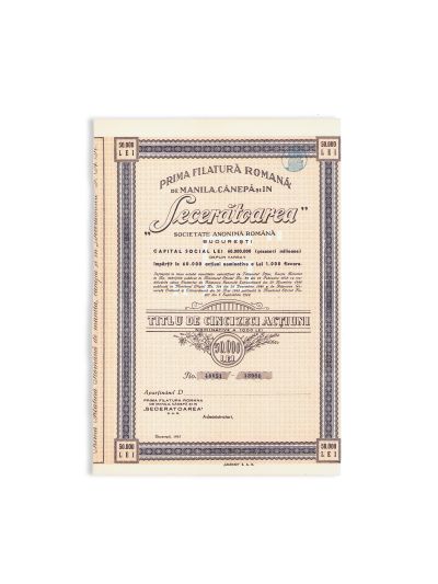 Societatea „Secerătoarea”, trei titluri în valoare de 10.000, 20.000 și 50.000 lei 