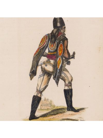 Țăran de la munte, Femeie din Valahia și Dorobanț, trei gravuri colorate manual în epocă, 1844-1847