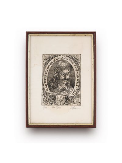 Vlad Țepeș, gravură în metal, semnată și numerotată olograf de ilustrator Radu Olteanu