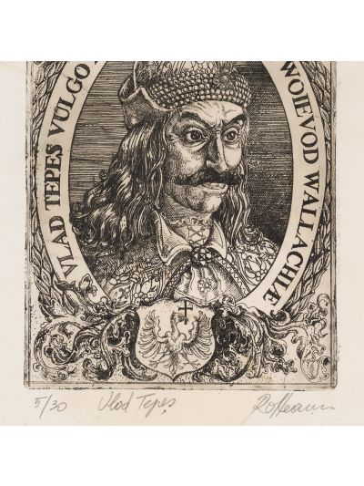 Vlad Țepeș, gravură în metal, semnată și numerotată olograf de ilustrator Radu Olteanu
