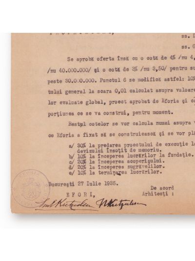 G. M. Cantacuzino și Duiliu Marcu, convenție privind construirea unui palat pentru Fundația Kretzulescu, 1935