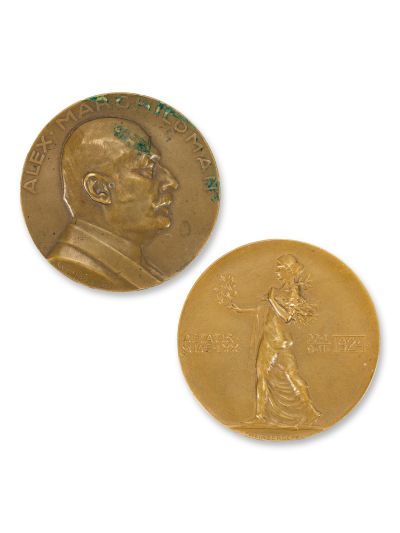 Omagiu lui Alexandru Marghiloman la 70 ani, medalie din bronz, gravor A. Weinberger, 1924