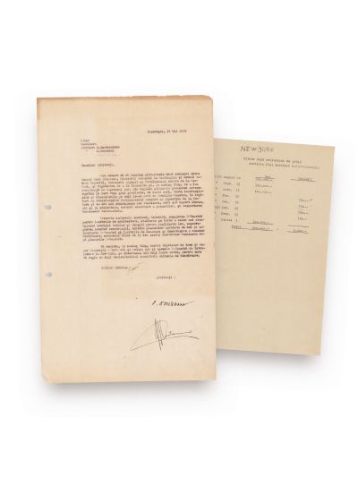 G. M. Cantacuzino și O. Doicescu, scrisoare privind construcția pavilioanelor românești la Expoziția de la New York, 1938, cu semnături olografe + onorariul arh. G. M. Cantacuzino