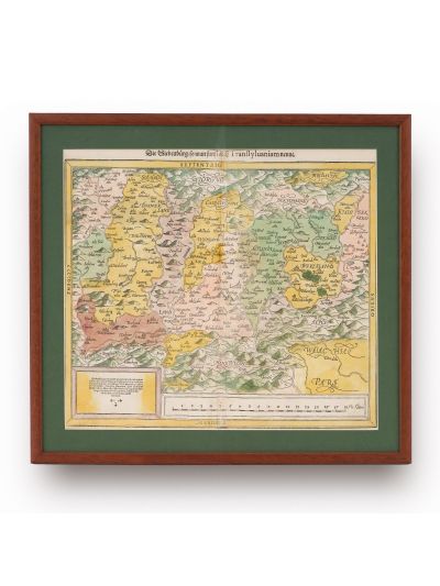 Harta Transilvaniei, xilogravură colorată manual, Basel, cartograf Sebastian Münster, cca. 1550-1588 