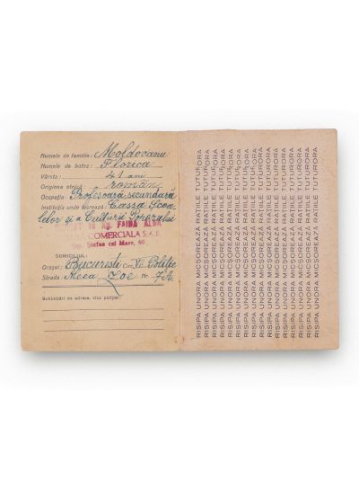 Moldovanu Irina - Mihaela și Florica, două cartele pentru alimente, 11 aprilie 1943 