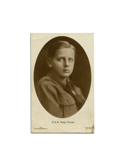 Principele Nicolae al României, fotografie tip carte poștală + bilet cu semnătură olografă