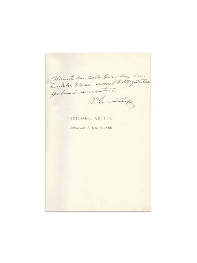 Grigore Antipa, Hommage à son œuvre, 1938, cu dedicația autorului