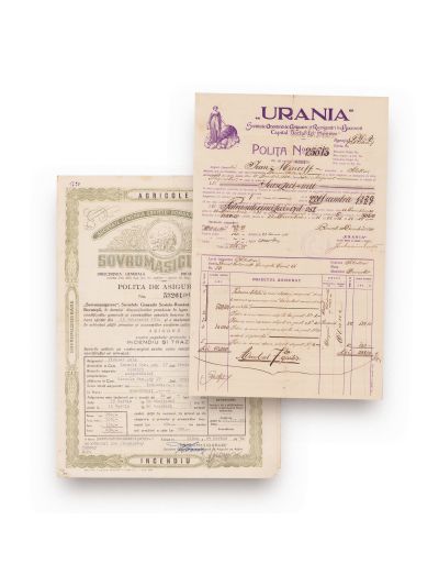 „Sovromasigurare”, „Urania”, „Generala”, trei polițe de asigurare, 1920-1950