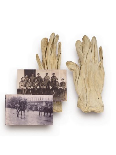 Col. Mircea Păscuțiu, mănuși de ofițer + două fotografii tip carte poștală, foto. Curticean, Szabo