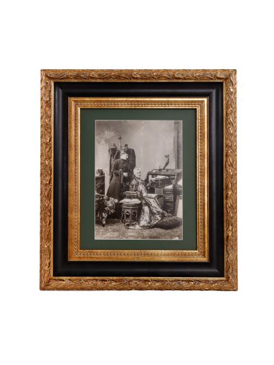 Regina Elisabeta și principesa Maria, fotografie de epocă de mari dimensiuni