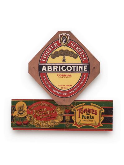 Lichior Abricotine și tomatele în piure Becker, Megetti & Co, două etichete