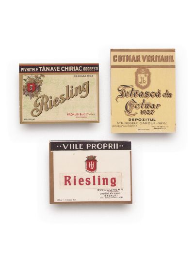 Riesling și Feteasca din Cotnar 1937, colecție de trei etichete pentru vin