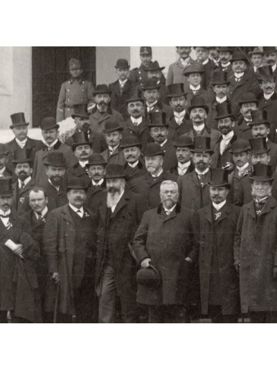 Anghel Saligny, Elie Radu și C.I. Istrati la Palatul Artelor, fotografie de mari dimensiuni, cca. 1906-1910 