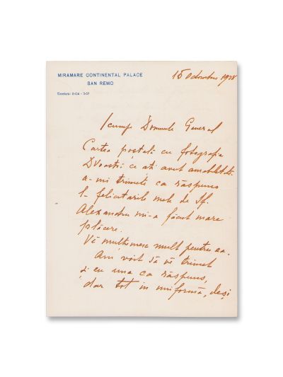 Nicolae Titulescu, scrisoare expediată generalului Alexandru Averescu, 15 octombrie 1928