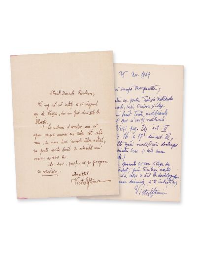 Victor Eftimiu, două scrisori pentru Margareta Bărbuță și domnul Burileanu, 25 noiembrie 1964