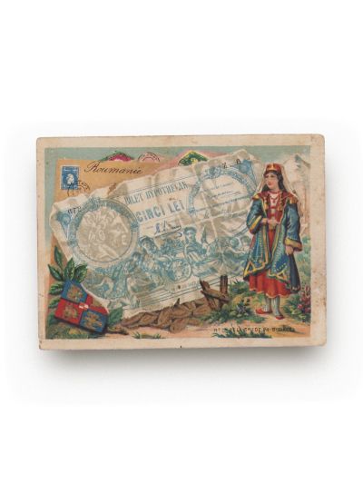 Carte poștală în miniatură ilustrată cu un bilet ipotecar de cinci lei