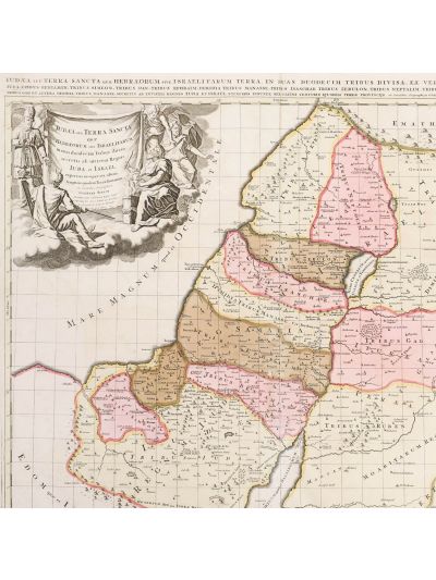 Harta Iudeii sau a Țării Sfinte, gravură în cupru colorată manual, cartograf Guillaume Sanson, cca. 1700 