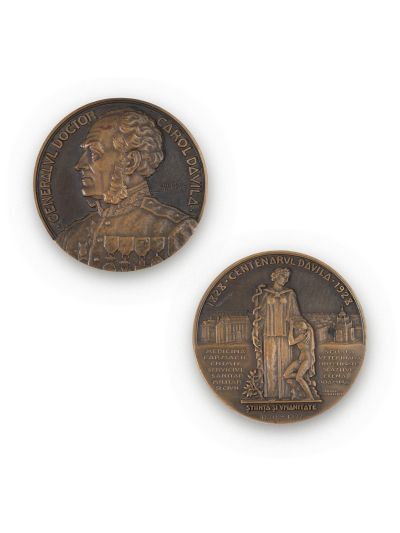 Doctor Carol Davila, medalie din bronz, gravor A. Lavrillier, 1928 