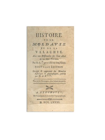 Jean-Louis Carra, Histoire de la Moldavie et de la Valachie, 1781