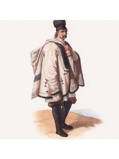 Păstor nomad din Valahia, litografie colorată manual, gravor Michel Bouquet, cca. 1840