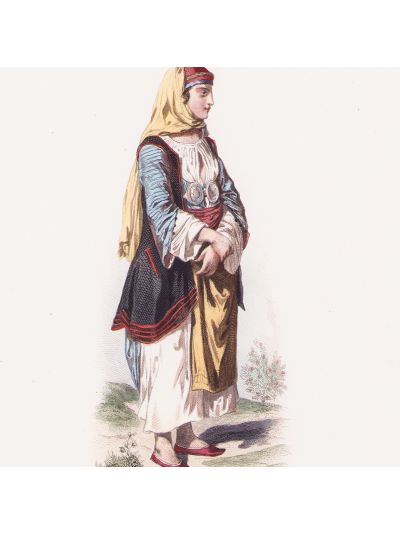 Țărancă moldoveancă de pe malurile Dunării, litografie colorată manual, gravor Michel Bouquet, cca. 1840