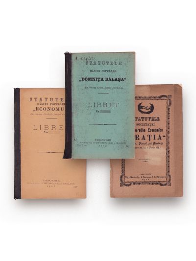Societățile „Frăția”, „Economul”, „Domnița Bălașa”, trei statute bancare, 1902-1907
