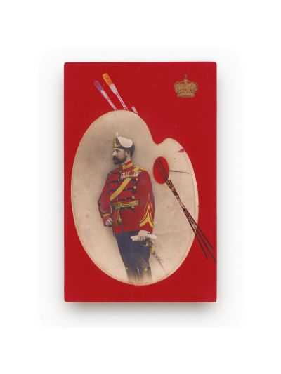Principele Ferdinand în uniforma Regimentului 4 Roșiori, carte poștală fotografică în relief, cca. 1895