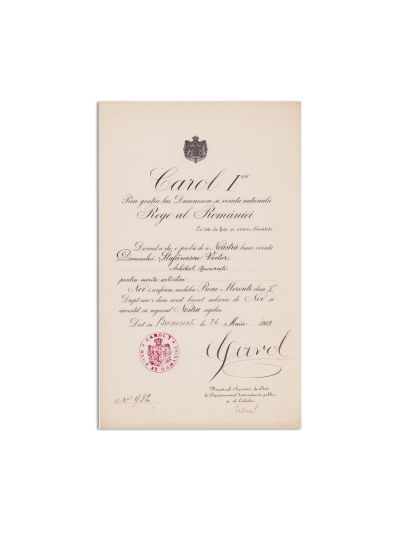 Opt brevete acordate arhitectului Victor Ștefănescu, 1906-1922, cu semnătura regelui Carol I