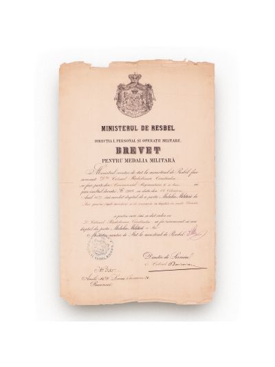 Col. Constantin Budișteanu, brevetul medaliei Virtutea Militară, clasa I „de Aur”, 1879