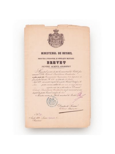 Col. Constantin Budișteanu, brevetul Semnului Onorific pentru XXV ani de serviciu militar, 1879