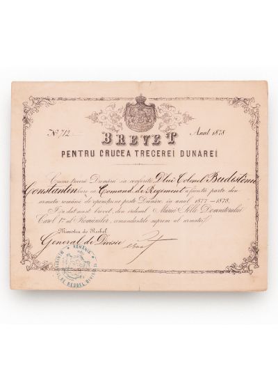 Col. Constantin Budișteanu, brevetul Crucii „Trecerea Dunării”, 1878