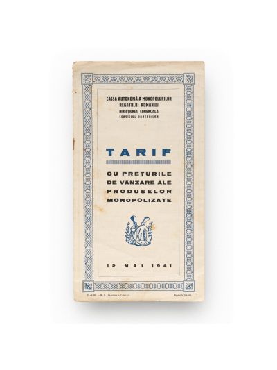 Cassa Autonomă a Monopolurilor, tarif cu prețurile de vânzare ale produselor monopolizate, 1941