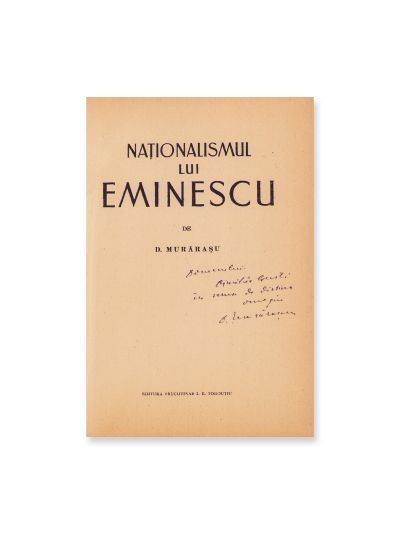 D. Murărașu, Naționalismul lui Eminescu, 1932, cu dedicație pentru Dimitrie Gusti