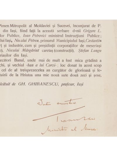 Grigore Trancu-Iași, Act de înveșnicire + fotografie semnată olograf, 1926