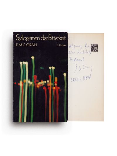 E. M. Cioran, Syllogismen der Bitterkeit - Silogismele amărăciunii, 1969, cu dedicație olografă