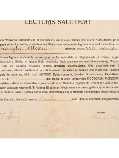 Gheorghe Alexius, diplomă de doctor în medicină, Universitatea Regală Dacoromană din Cluj-Napoca, 1935