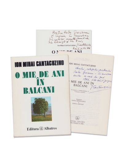 Ion Mihai Cantacuzino, O mie de ani în Balcani, 1996, cu dedicație pentru Radu Greceanu + invitație