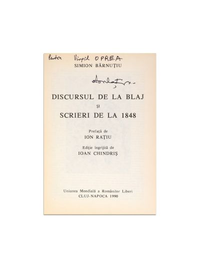 Simion Bărnuțiu, Discursul de la Blaj, 1990, cu semnătura lui Ion Rațiu