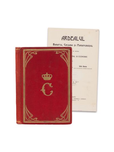 Ion Enescu, Iuliu Enescu, Ardealul, Banatul, Crișana și Maramureșul, 1915, cu monograma principelui moștenitor Carol
