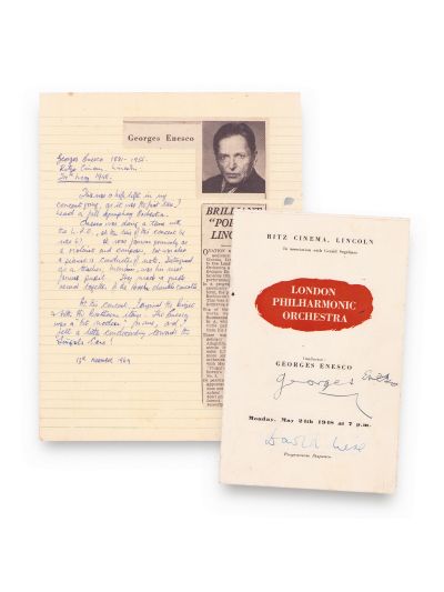 Programul concertului lui George Enescu alături de Orchestra Filarmonică din Londra, cu semnătură olografă, 24 mai 1948