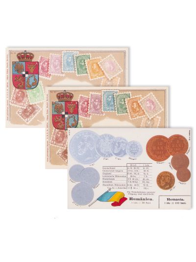 Mărci poștale și reprezentări numismatice, 3 cărți poștale ilustrate